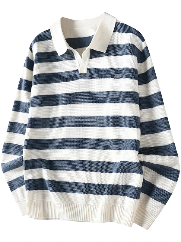 

Мужская повседневная трикотажная рубашка в полоску с V-образным вырезом и длинным рукавом из полиэфирного волокна, в американском стиле, для отдыха, осень-зима