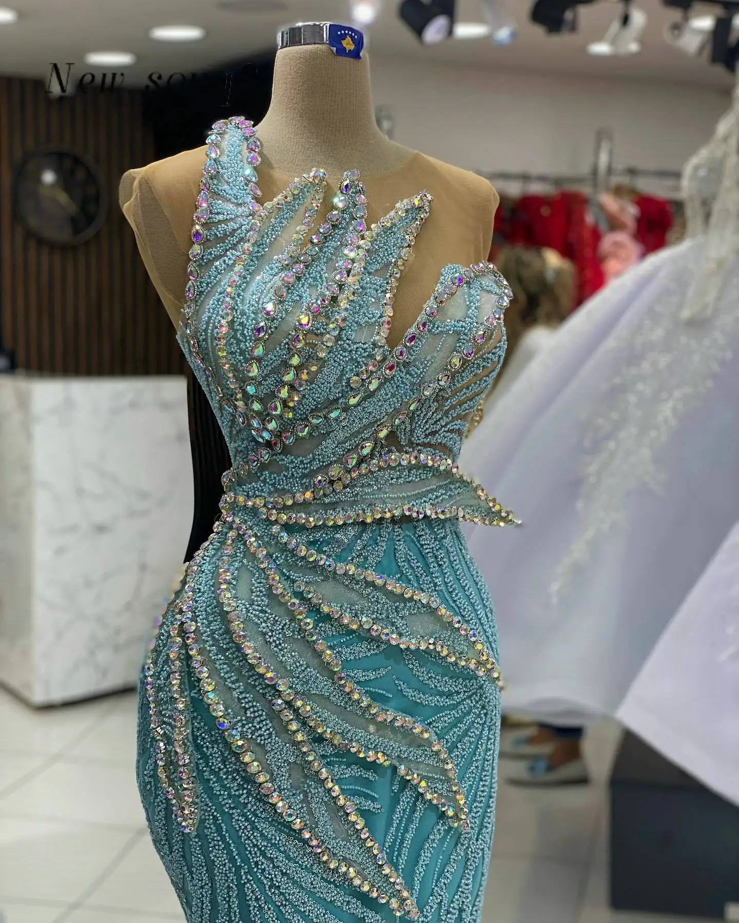 

High Fashion Elegant Long Blue Mermaid Evening Dresses for Women 2024 Sparkle Crystals Formal Occasions Events Gala Party Gowns