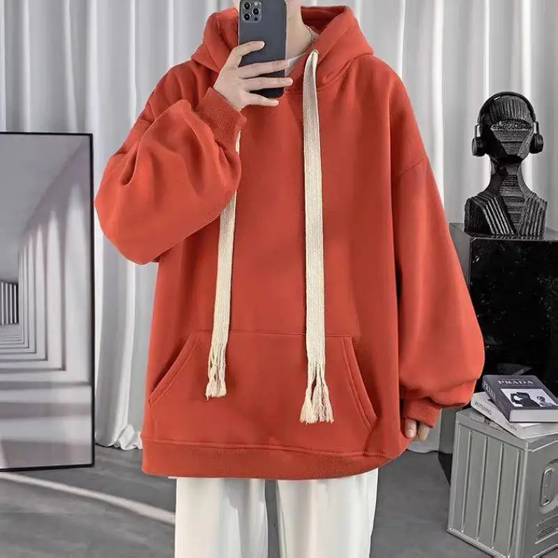 

Solid Color Men's Hoodie, Red High Street Fashion Brand Hooded Jacket, Spring And Autumn Design Sense, Couple's Top