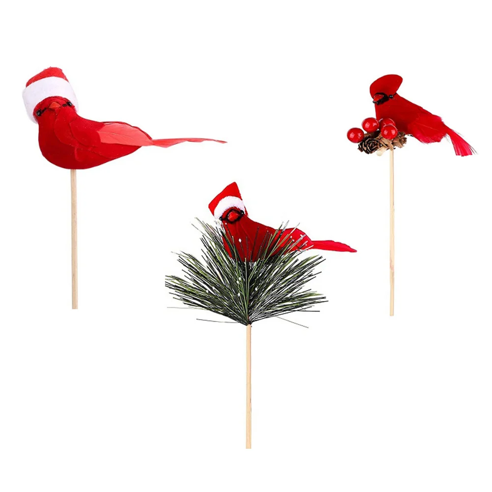 

3Pcs Christmas Artificial Red Bird Red Cardinal Decoration Xmas Tree Wreath Ornament Realistic Festival Supplies
