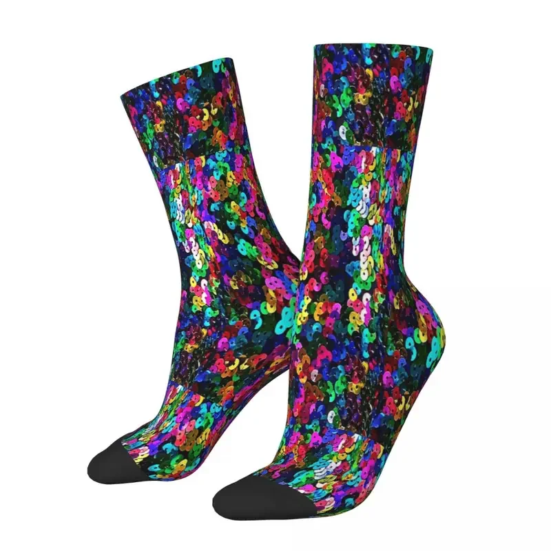 Y2K Big Colorful Sequins Glitter Socks Male Mens Women Summer Stockings Printed