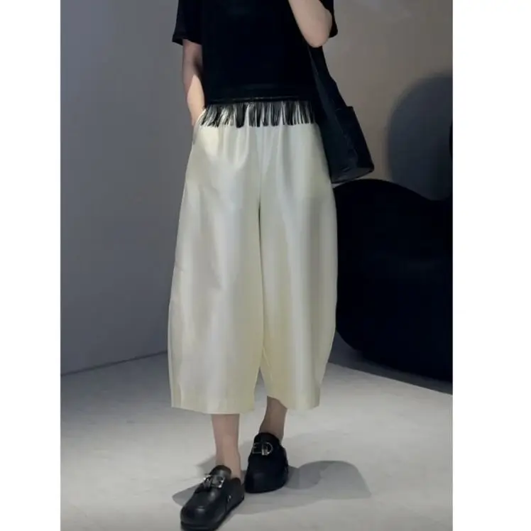 2024 Spring/summer High Waist Elastic Loose Casual Pants Women's Wide Leg Pants 9-branch Library