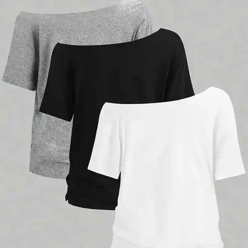 

Комплект из 3 топов с короткими рукавами, простые однотонные топы с открытыми плечами, закрывающие талию, для похудения, удобные и универсальные топы с внутренней стороны, банка B