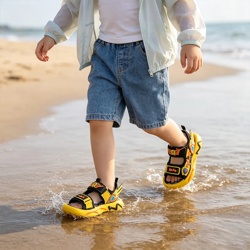 Kids Boys Mecha Sandals Summer Non Slip Open Toe Beach Shoes Adjustable Hook Loop Casual Outdoor Sports Walking Sandals