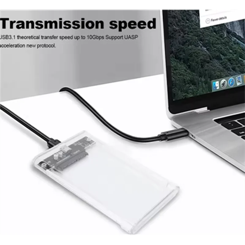 Cable Included External Hard Drive Enclosure USB 3.1/Type C Tool-Free Clear For 2.5 Inch 7Mm SATA HDD SSD
