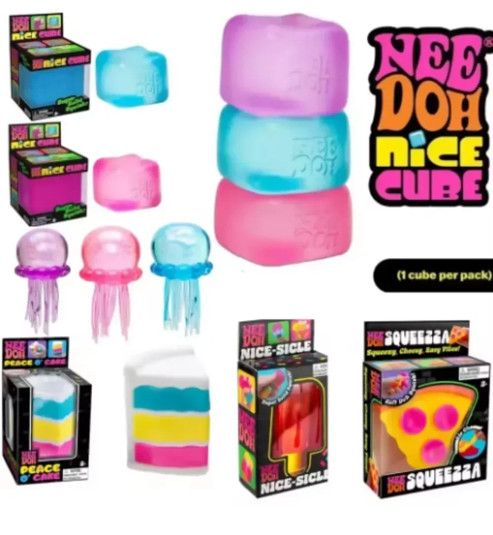 Schylling Nee Doh Nice Cube & Nice-Sicle Squishy Toy Sensory Stress Relief Squeeze Cube Anti-Anxiety Fidget Toy for Focus ADHD
