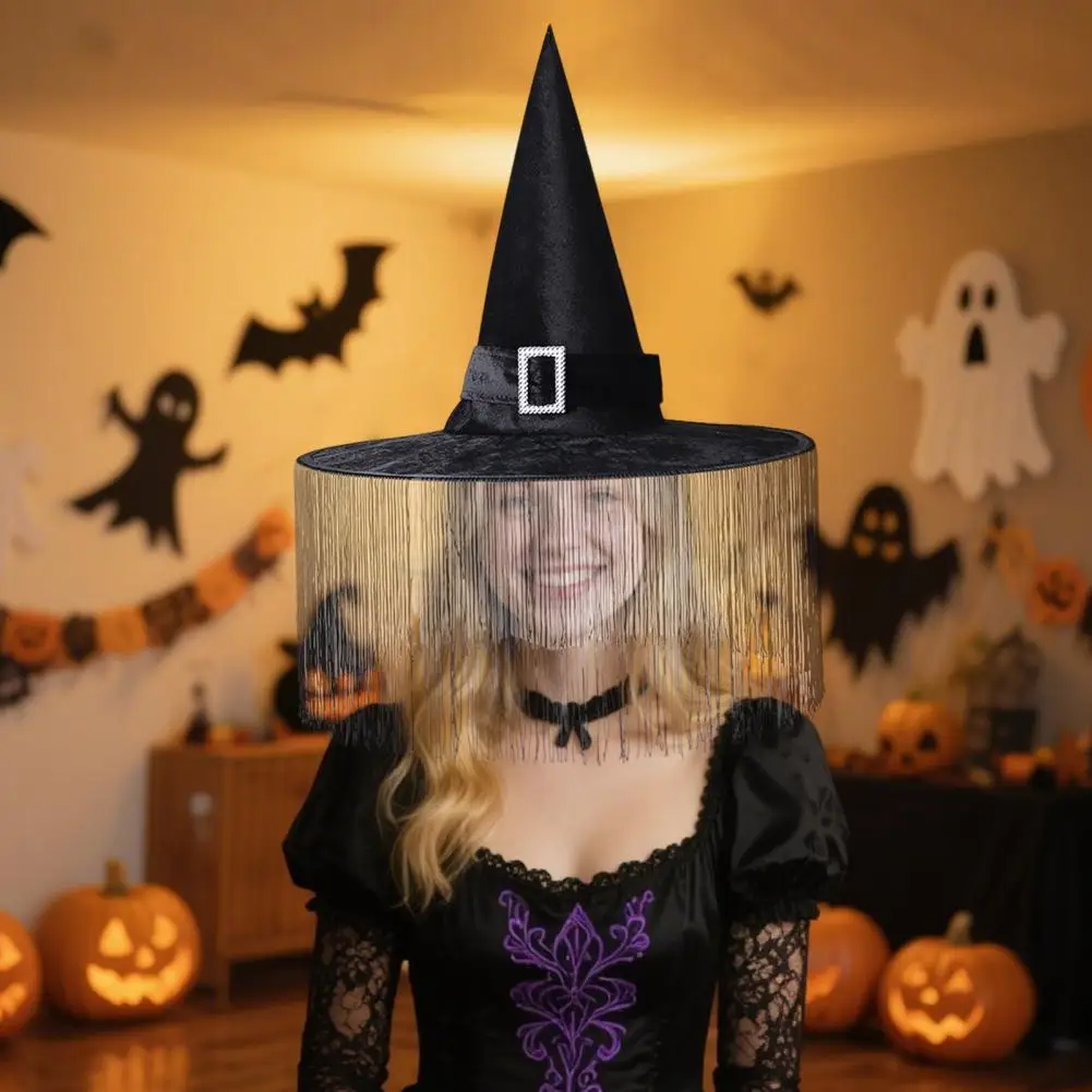 Halloween Witch Hat Mysterious Witch Hat Foldable Black Satin Witch Hat for Women Halloween Party Costume Cosplay for Carnivals