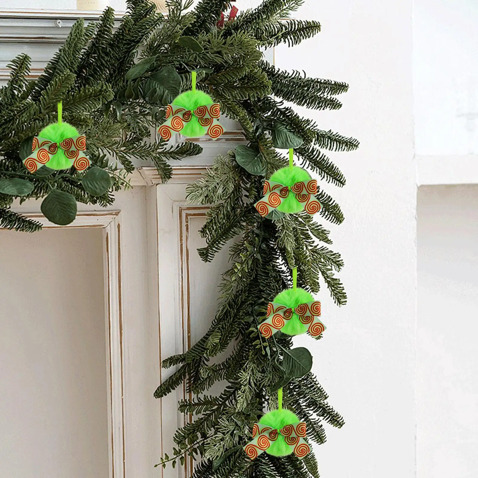 Christmas Ornaments Balls 6 Pieces Christmas Ball Set Plush With Bow Green Pendant For Bedroom Patio Workplace Front Door Home