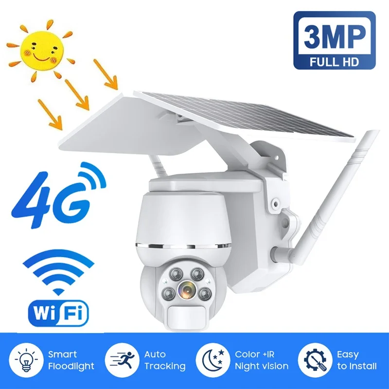 

Wifi Surveillance Cameras 4G 3MP Color Night Vision Security Camera Rechargeable Battery Solar Panel Security Protection Cam