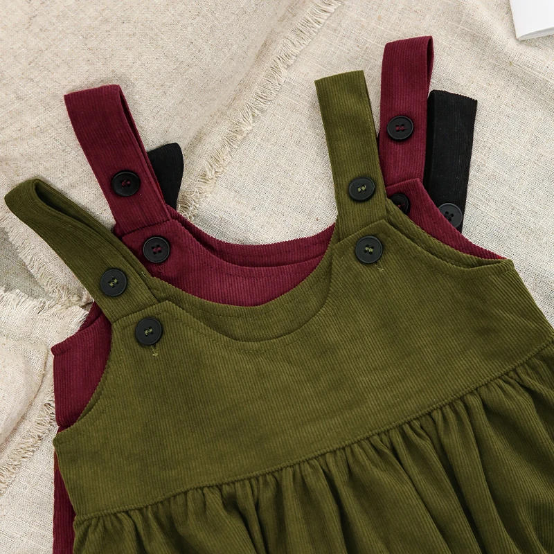 Chic Christmas Party Girls Corduroy Dress Vintage New Children's Pleated Loose Adjustable Straps Sleeveless Autumn Dresses