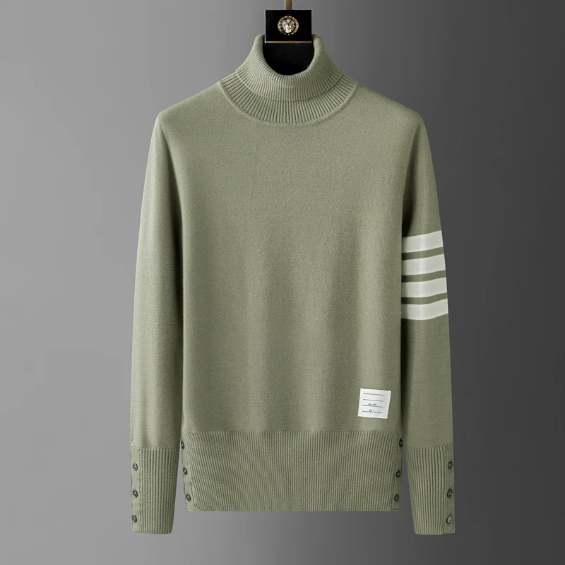 Luxury brand men\'s high neck knitted sweater popular autumn winter fashion striped design Korean style boutique casual pullover