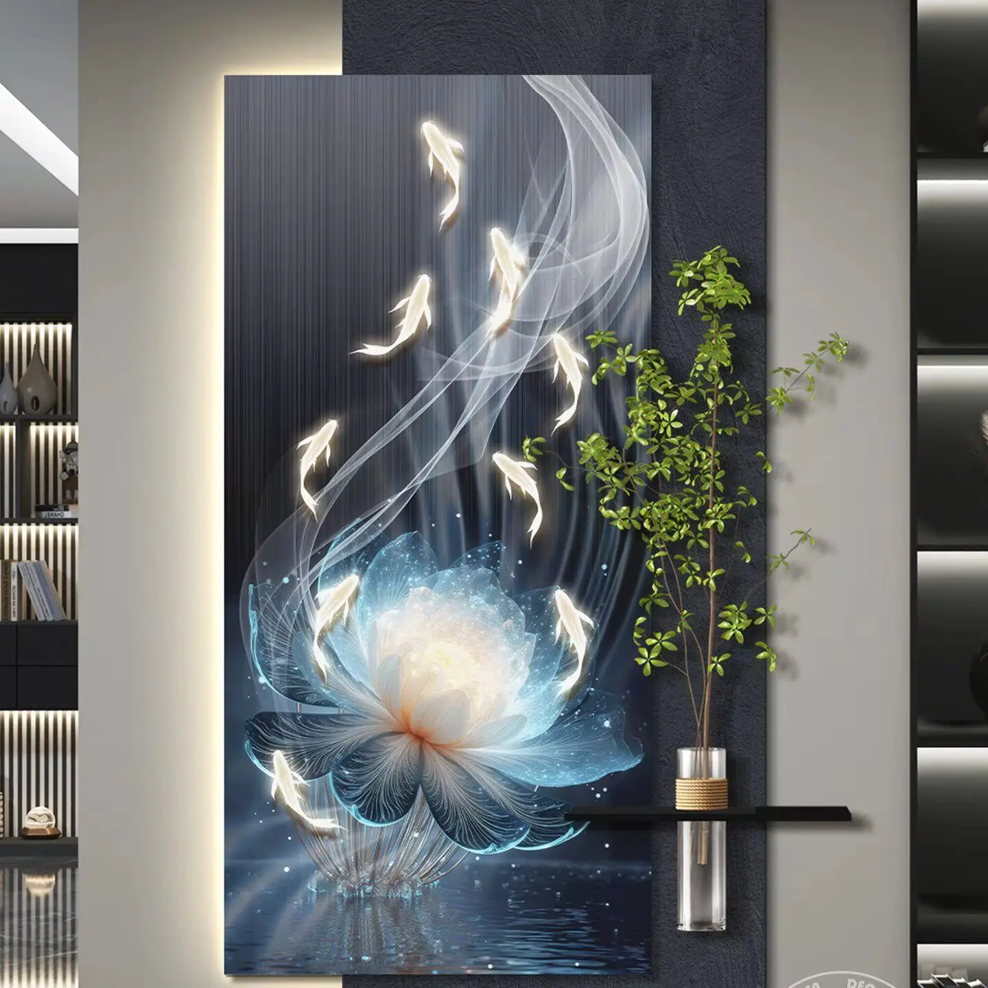 Nine Fish Picture Light Luxury LED Light Entrance Decoration Painting Corridor Hanging Mural Painting Simple, Modern and High se
