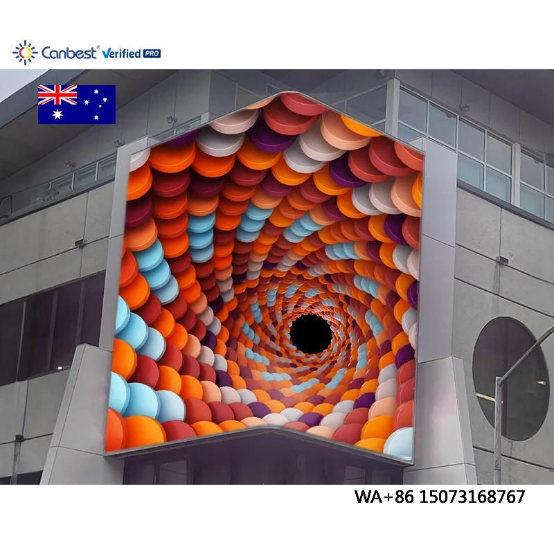 

Canbest Apro P5 5.7Mm 3840+2880 X5440Mm 12.6+9.45 X17.85Ft Outdoor Curved Corner Advertising Billboard Led Display in Australia