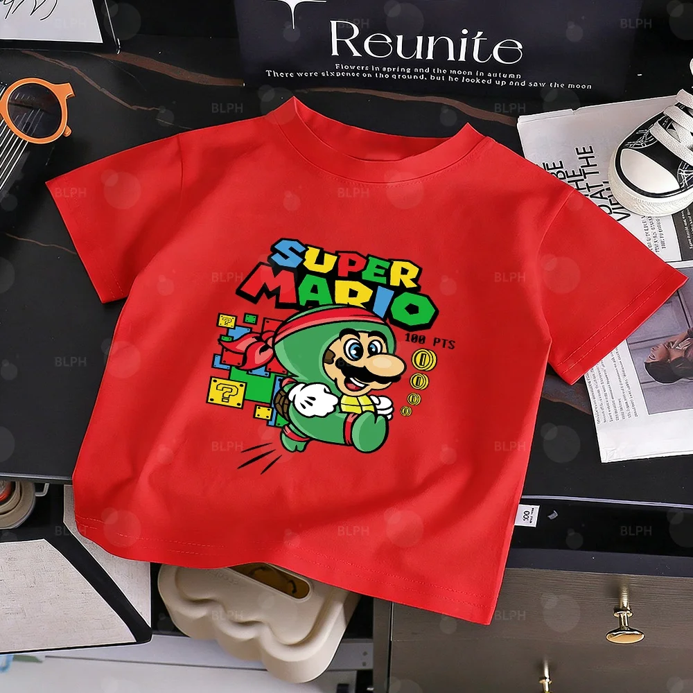 

Kids Mario Costume Print T-Shirt Casual Soft Cotton Short Sleeve Tees for Boys Girls Summer Daily Casual Cartoon Tops Gifts