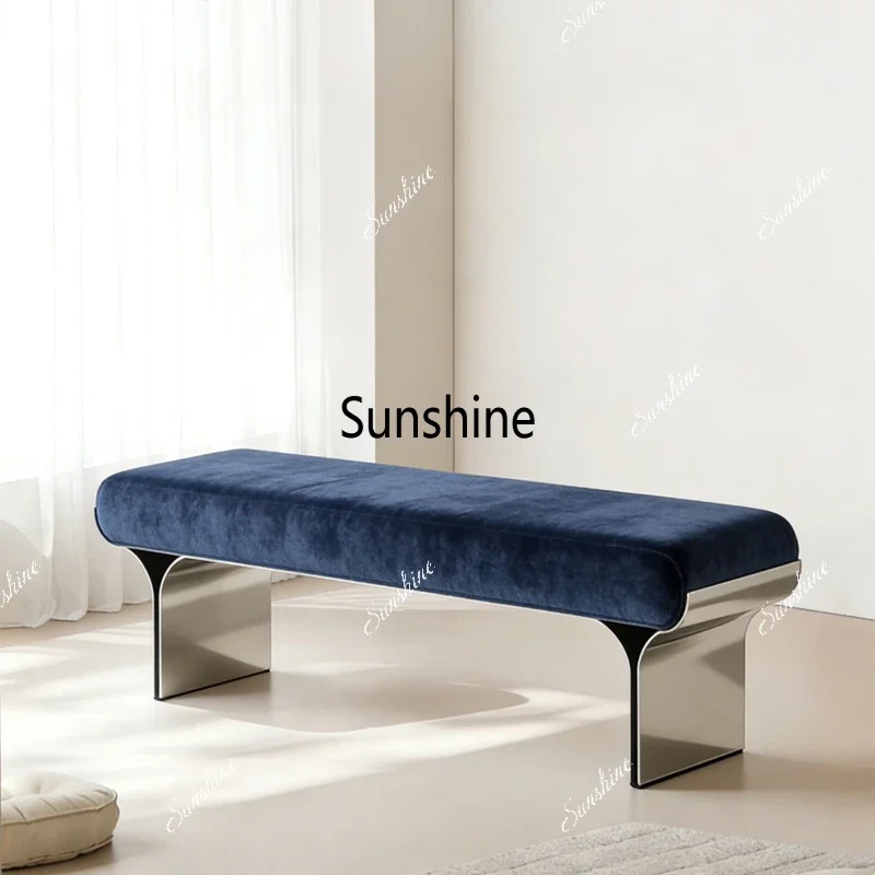 Italian minimalist stainless steel fabric bench high-end shoe changing stool bedside stool  FT