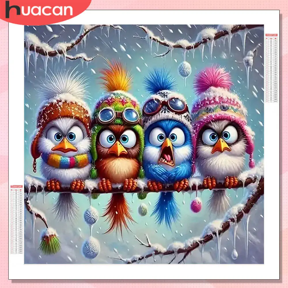HUACAN 5D Diamant Malerei Eule Voll Platz Runde Bohrer Dekor Für Home Diamant Mosaik Winter Kreuz Stich