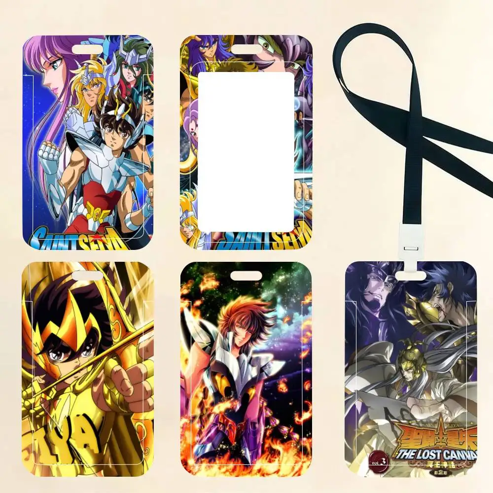 Anime Saint Seiya ID Card Holder Neck Strap Pendant Door Badge Holder Lanyards Keychain Work Credential Case Gift