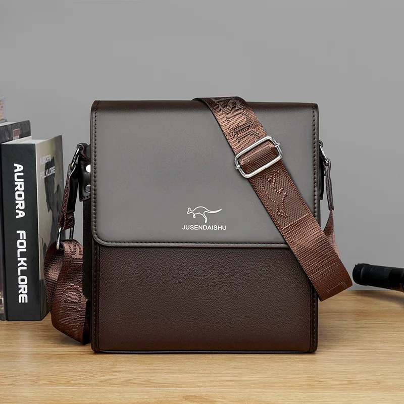 PU leather men's single-shoulder bag, wear-resistant flap, horizontal square, large-capacity men's crossbody bag