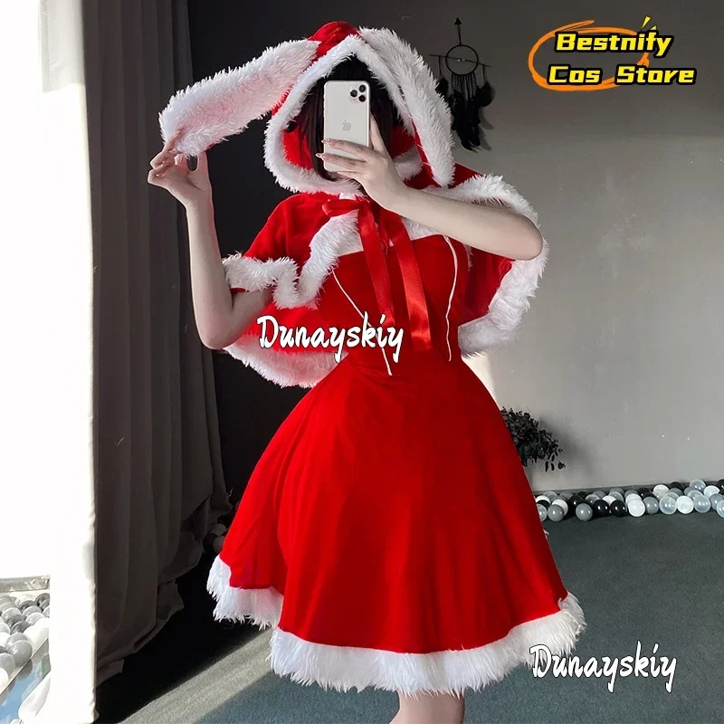 CosplayRed فستان عيد الميلاد البدلة مثير الأرنب تأثيري حلي سانتا كلوز سلسلة موحدة عيد الميلاد خادمة موحدة الأرنب كيب فستان Se