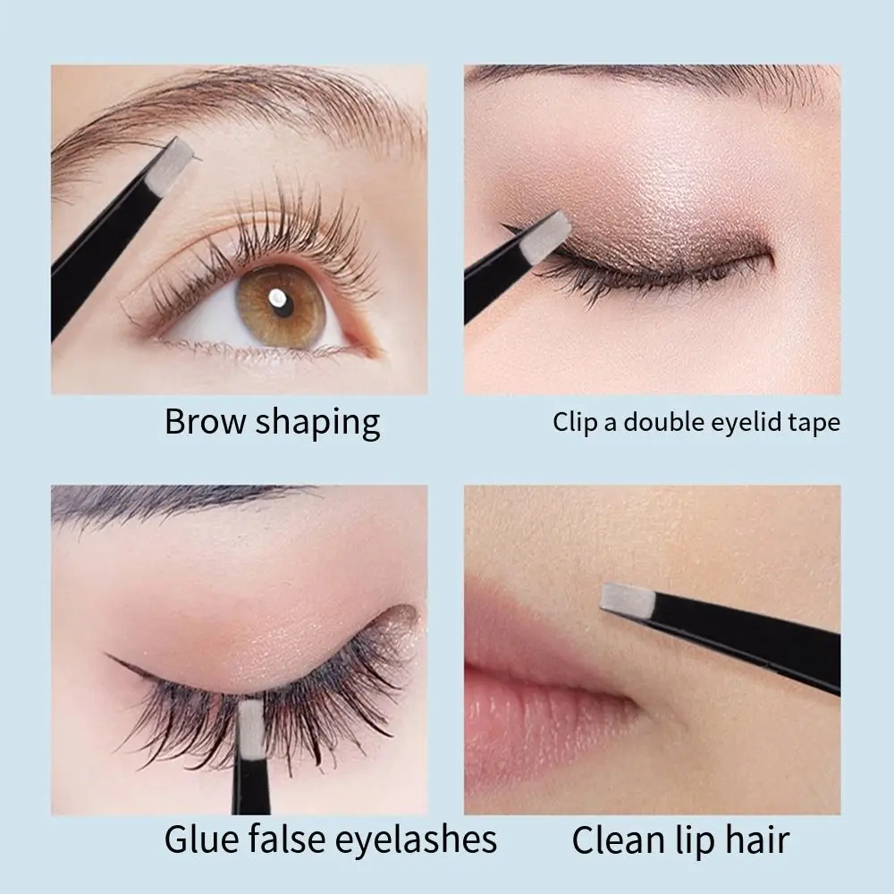 Juego de pinzas para cejas de acero inoxidable, antihuellas, coloridas pinzas para cejas inclinadas, extractor de pelos finos fácil de usar