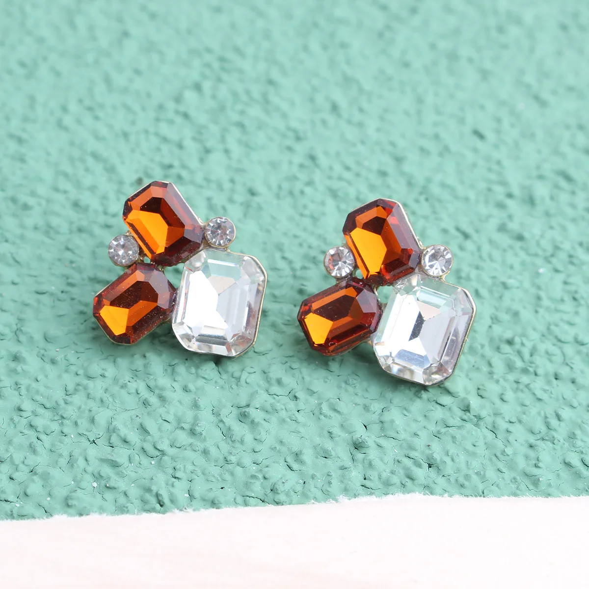 Luxury Geometric Fashion Rhinestone Inlaid Colorful Crystal Earrings Women Girl Gold Color Piercing Earrings Christmas Gift