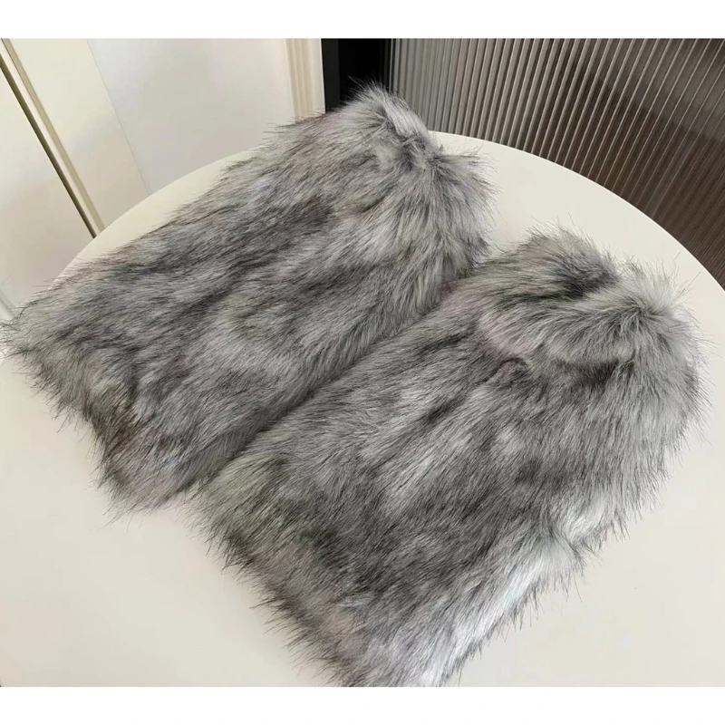 Fuzzy Faux Furs ขาอุ่น Furs รองเท้าส้นสูงยาว Boot Cuffs ฝาครอบ Carnivals Boot Cover 449B