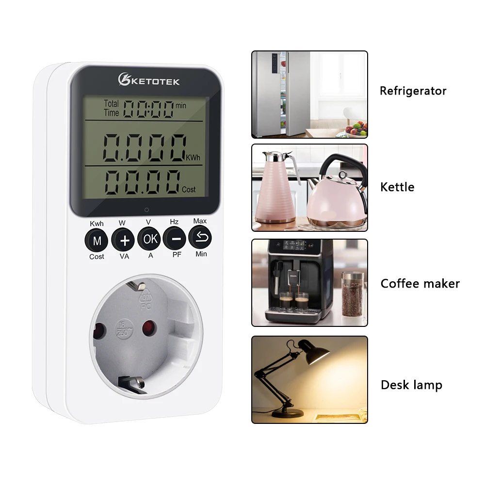 220V Digitale Wattmeter Socket Eu Plug Ac Power Analyzer Energie Unit Elektrische Verbruik Meter Va Pf Hz Watt Kwh meter