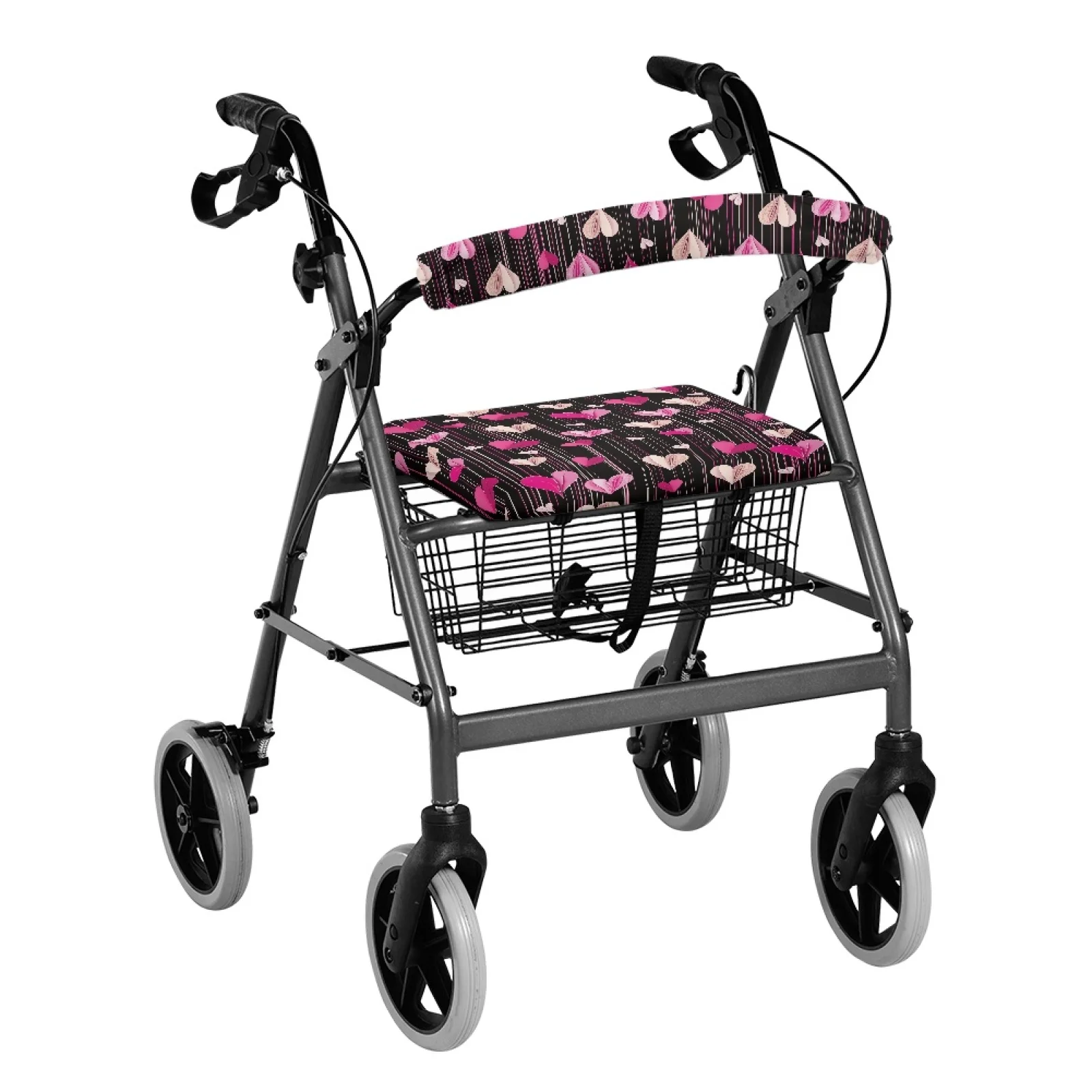 Coloranimal Pink Heart 2 Pieces Set Rollator Seat Cover, Washable Polyester Covers for Senior Ladies and Home Outdoor Use