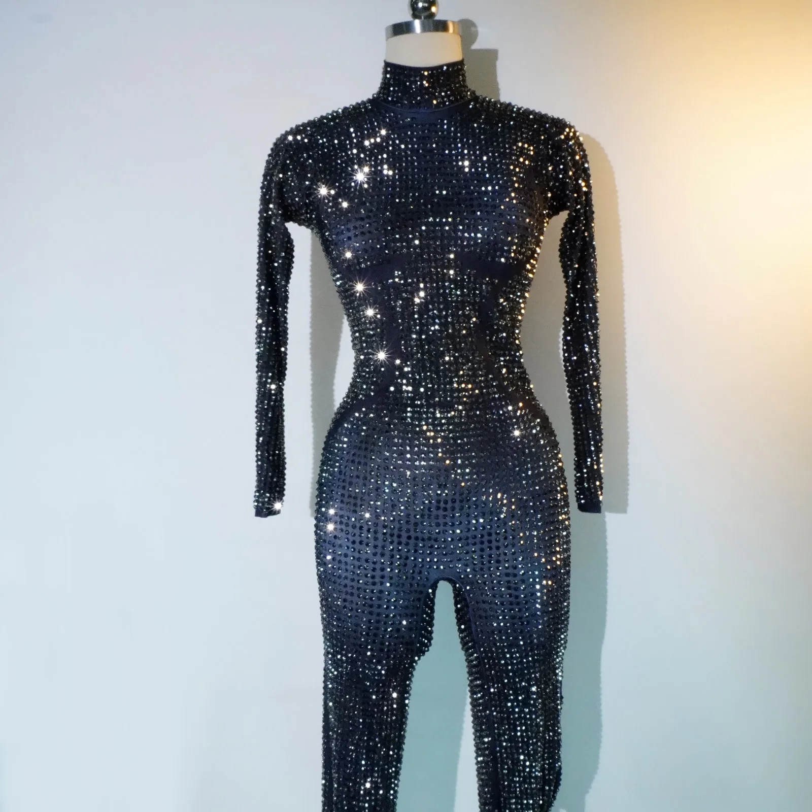 Luxury sparkling rhinestone women's jumpsuit elastic leggings pole dancing birthday party nightclub stage show Singer queen