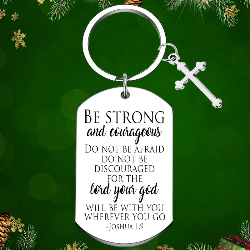 Bible Verse Keychain Pendant Family Friend Inspirational Religious gift Key Chain Be Strong and Courageous