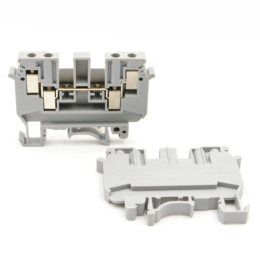 

10Pcs UDK 4 Dual Level DIN Rail Terminal Block Screw Connection Compact Electrical Wire Connector