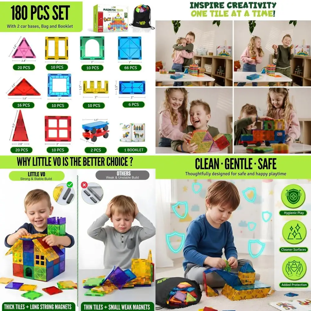 180-częściowy zestaw magnetyczny do budowania z 2 podstawami pod samochody, zabawki STEM dla dzieci w wieku 3-12 lat, kreatywne magnesy dla chłopców i dziewcząt