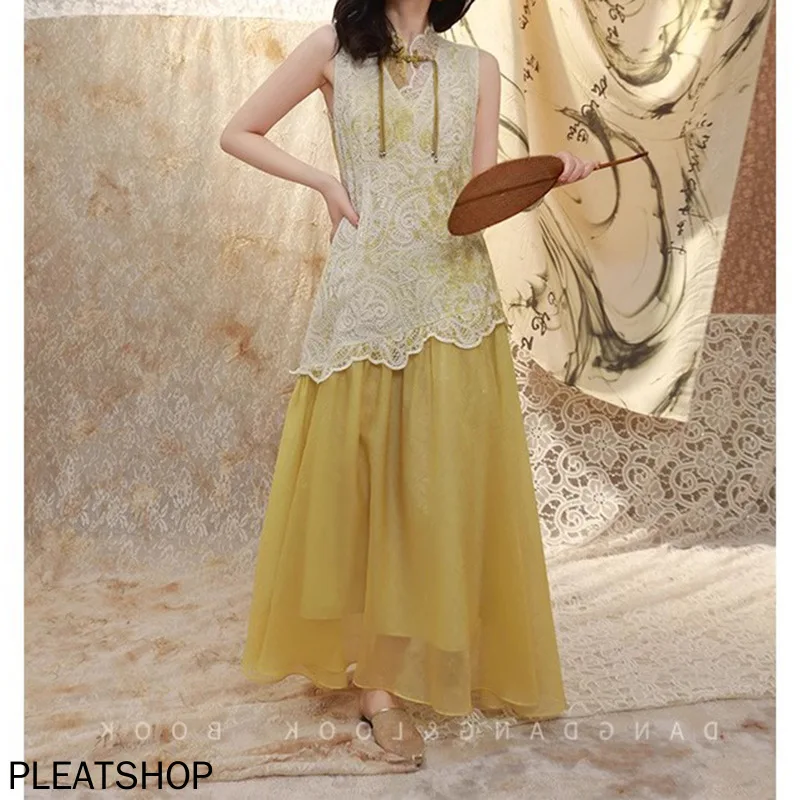 

Women Summer Handmade Plate Button Sleeveless Patchwork Cheongsam Dress 2025 Summer
