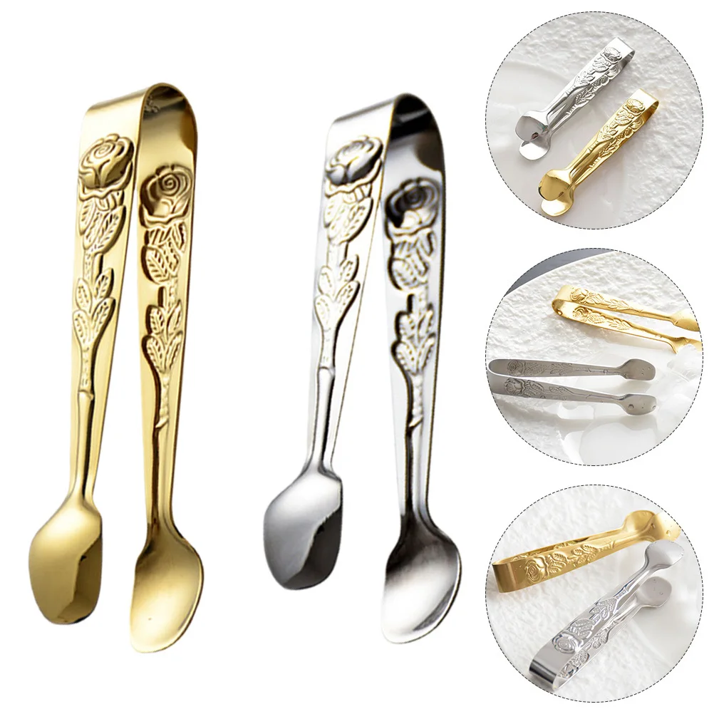 

2pcs Stainless Steel Food Clips Mini Ice Cube Tongs For Home Restaurant Hotel Bread Sugar Serving Tools Kitchen Bar Accessories