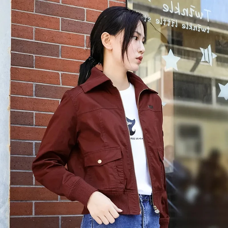 Jacket Women's Spring And Autumn Ladies' Short Jacket New Long Sleeve Loose Slim Fashion Lapel Jacket Tooling