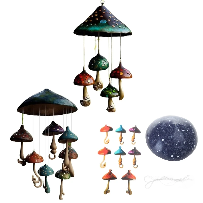 

Resin Mushroom Wind Chimes Yard Decor Outdoor Hang Pendants Lucky Campanula