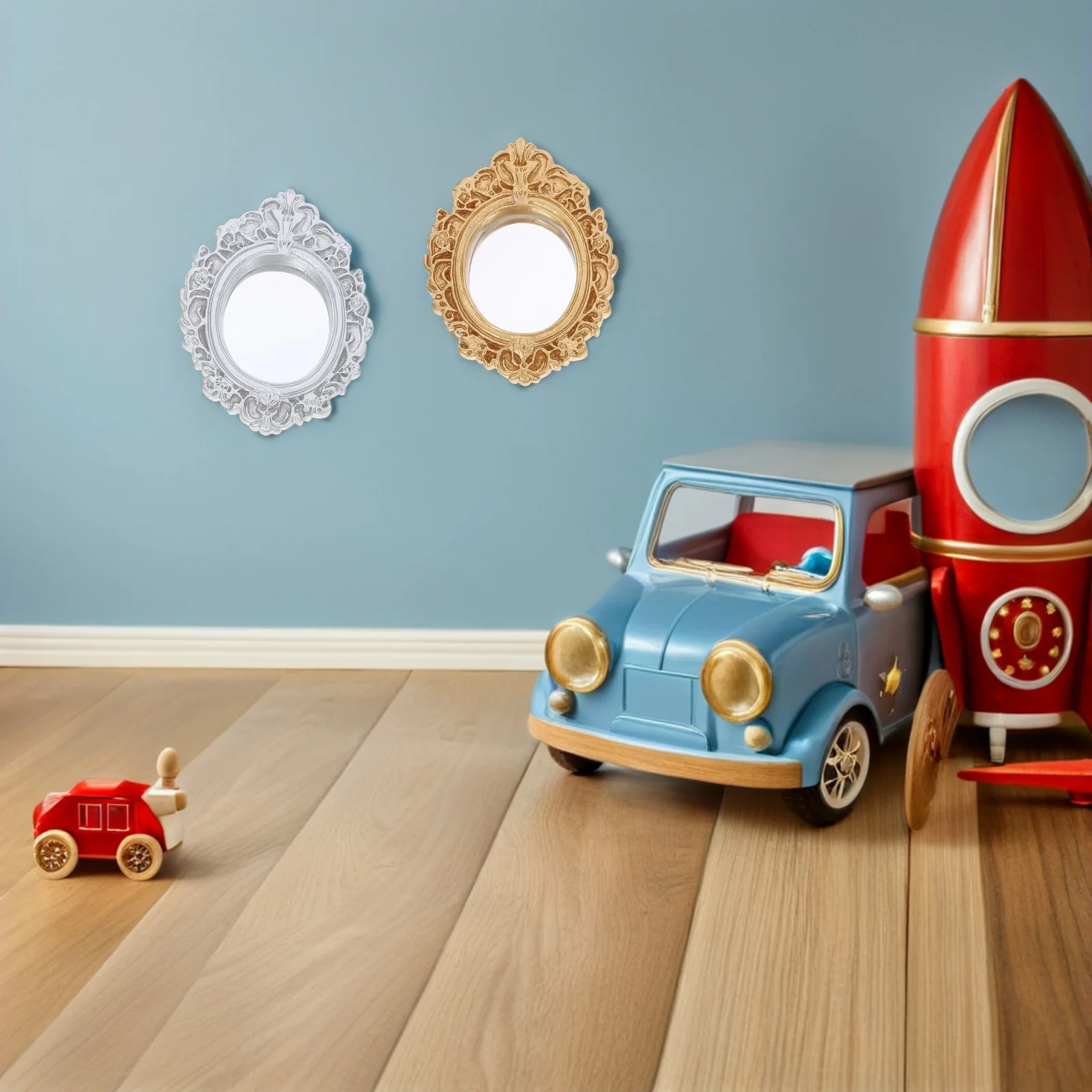 

6Pcs Miniature Wall Mirrors Embossed Design Resin Frame Dollhouse Furniture Set for Creative Play European Style