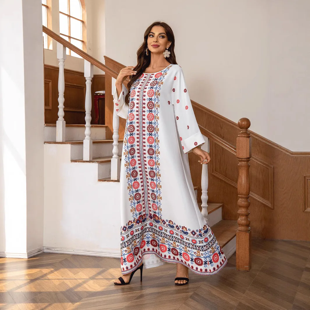 رداء الشرق الأوسط عبر الحدود من أمازون الأكثر مبيعًا مطبوع برقبة دائرية على طراز العطلة عباية رداء عباية cw00052