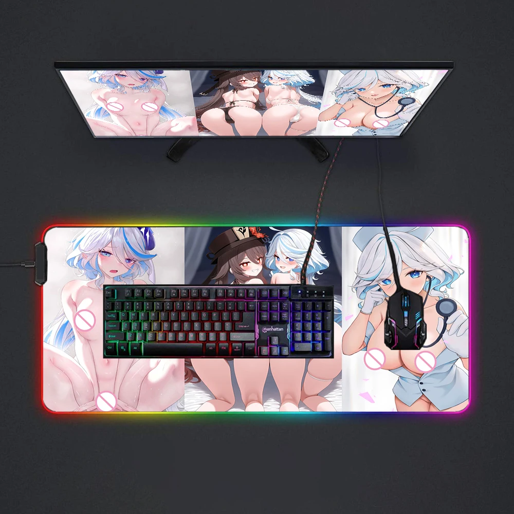 Long Mousepad RGB LED Anime Nsfw Gaming Mouse Pad Rubber Play Mat Adult Womanizer Desktop Sex Table Carpet Hip Uncensored Hentai