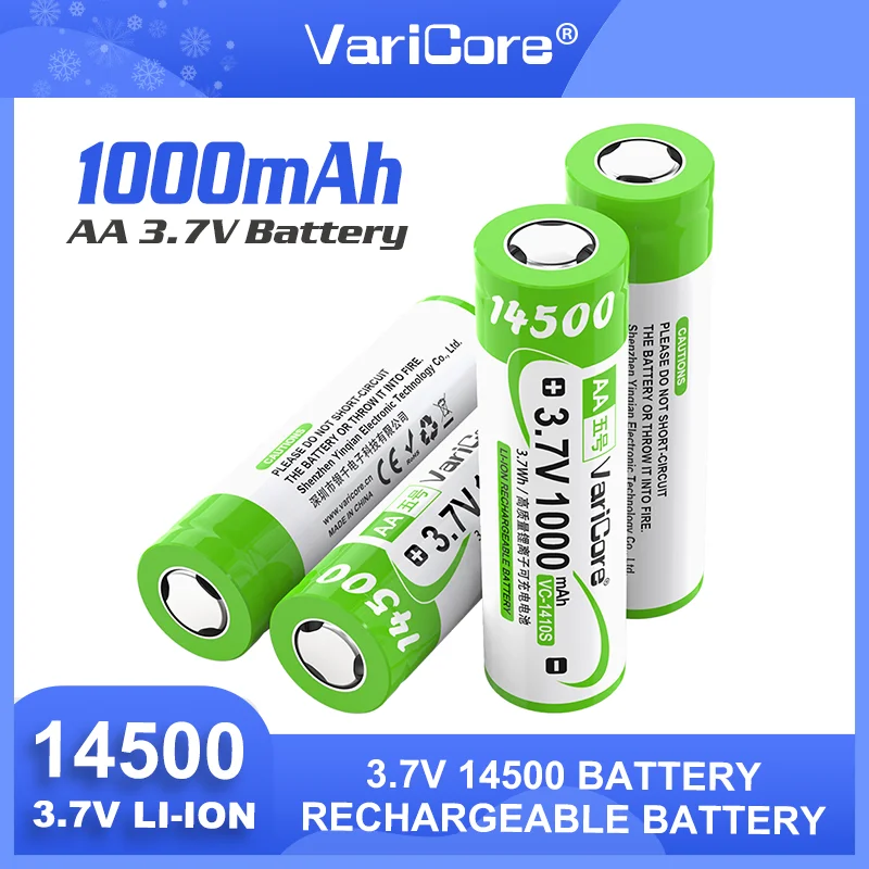 VariCore VC-1410S 14500 AA 3.7 فولت 1000 مللي أمبير بطارية ليثيوم قابلة للشحن ذات سعة كبيرة للتحكم عن بعد في الماوس والمزيد