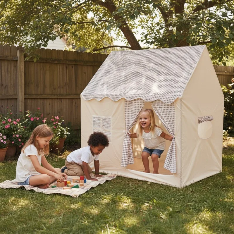 Khaki Kinder-Spielzelt für 2-3 Personen, Großes Kinderhaus-Zelt, Faltbares Tragbares Innen- und Außenspielzelt für Jungen und Mädchen, Zuhause, Garten, Camping, Spielgeschenk