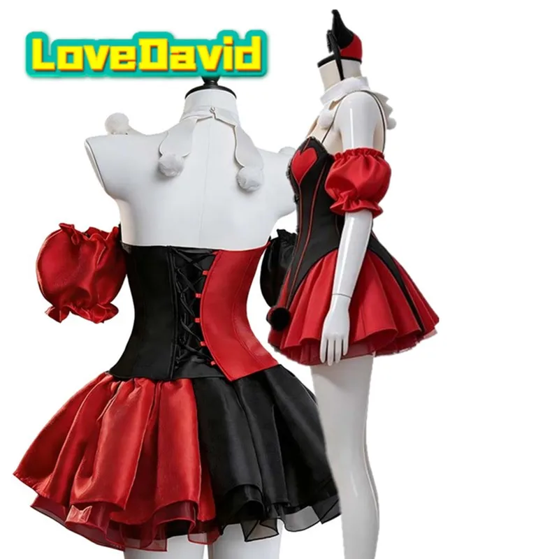Clown Vest Skirt Adult Women Cosplay Red Black Dress Carnival Costume Headpiece Neck Collar Outfits Halloween 2026 Party Suit