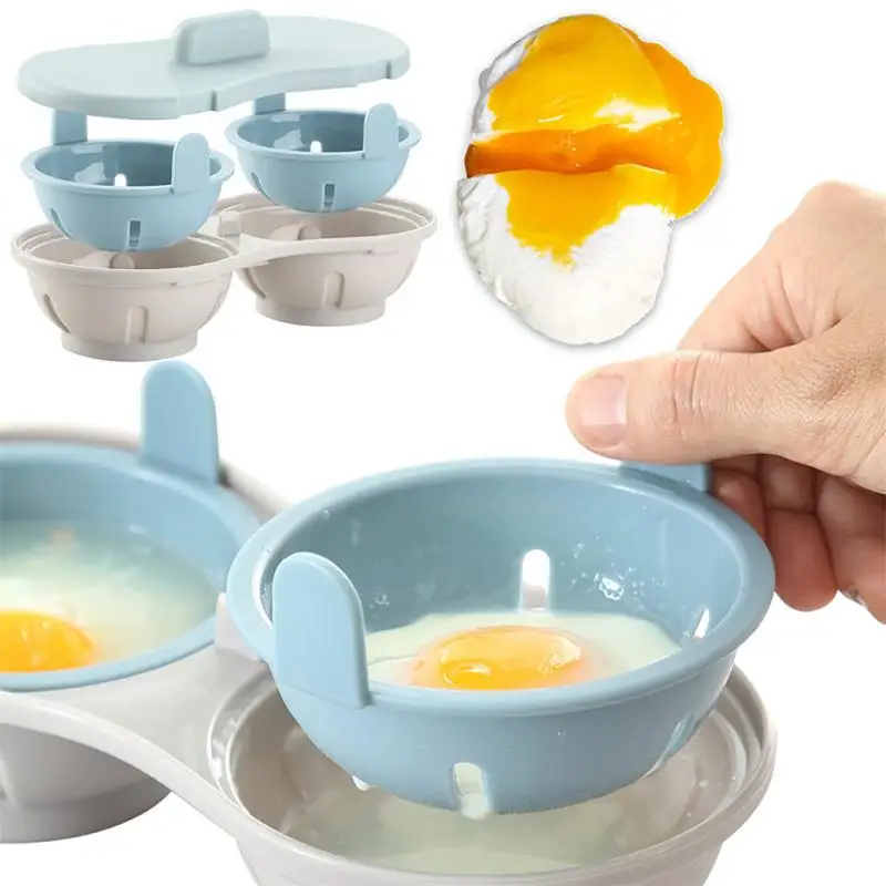 2pc Microwave Eggs Poacher,Double-Cup Egg Boiler Kitchen Gadget Hot Spring Egg Mold Cooking Tools Clear Water Lotus Egg Maker