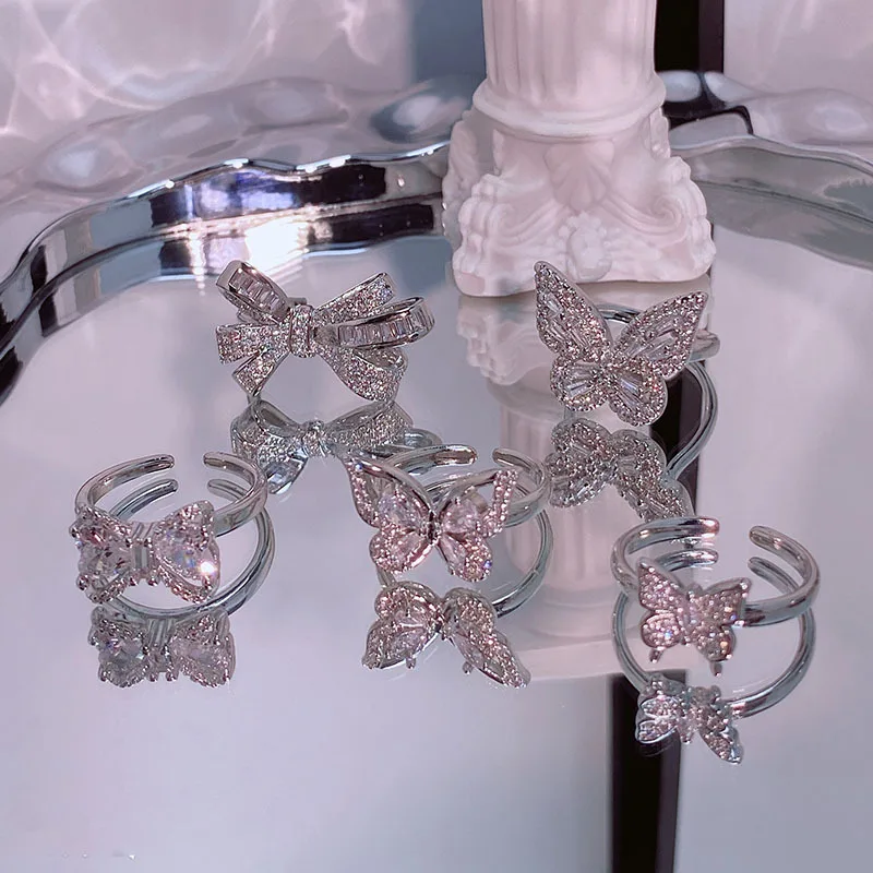 جديد الراقية فلاش الماس الحلو فراشة افتتاح حلقة الإضافية مزاجه الرياح الباردة أزياء تنوعا السبابة الدائري