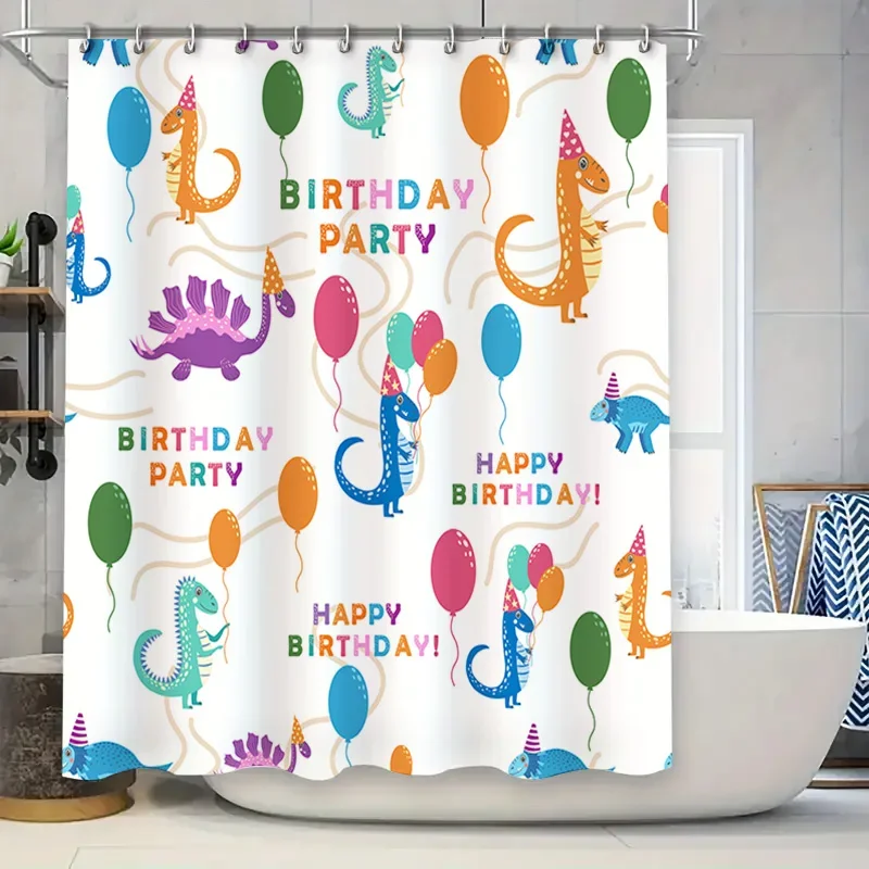 

Красочный воздушный шар с динозавром, занавеска для душа на день рождения для детей, украшения для ванной комнаты, водонепроницаемая моющаяся ткань с 3D принтом, 180x