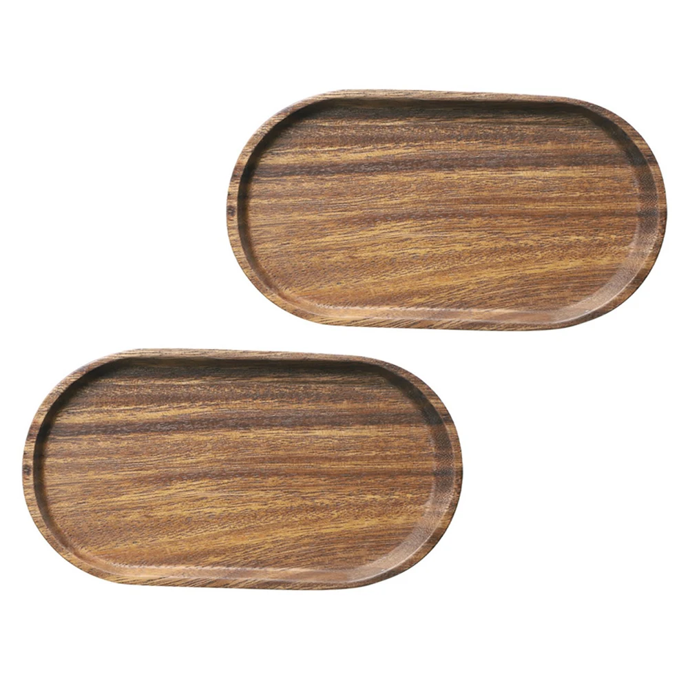 

2Pcs Solid Wood Tray Shallow Coffee Color Practical Food Tray Cake Fruit Snack Plate Cookie Confectionery Sushi Dumpling