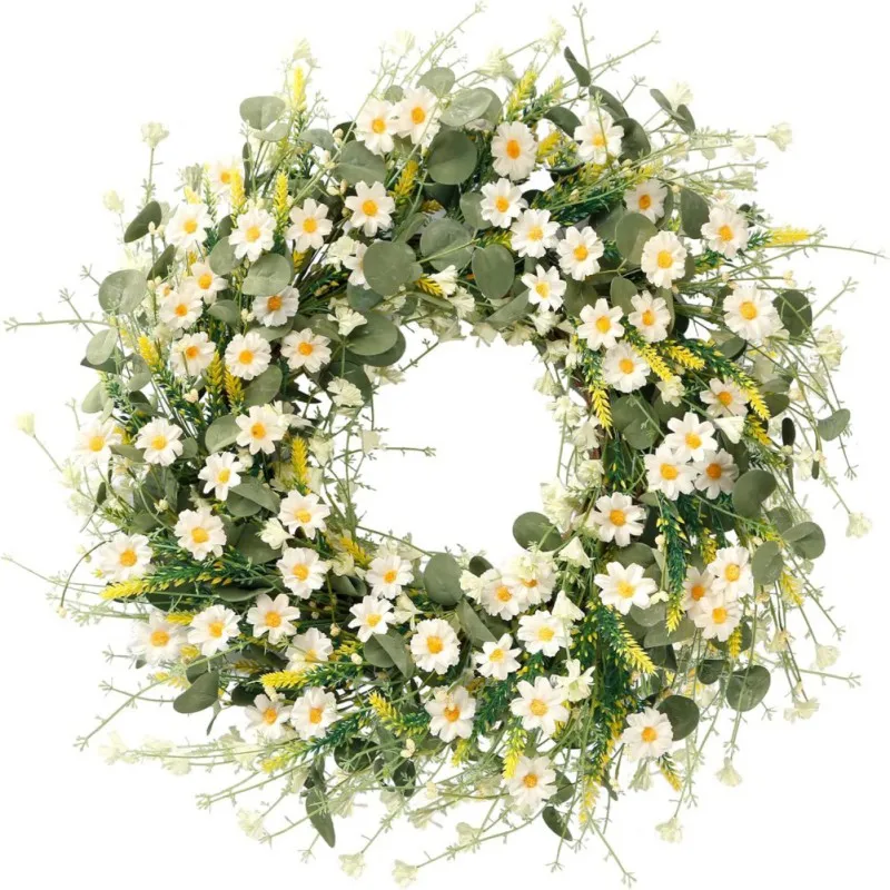 

Artificial Flower Daisy Wreath Wedding Party Home Gardening Flower Decor Lavender Fake Flower Wreath Festive Supplies 45cm