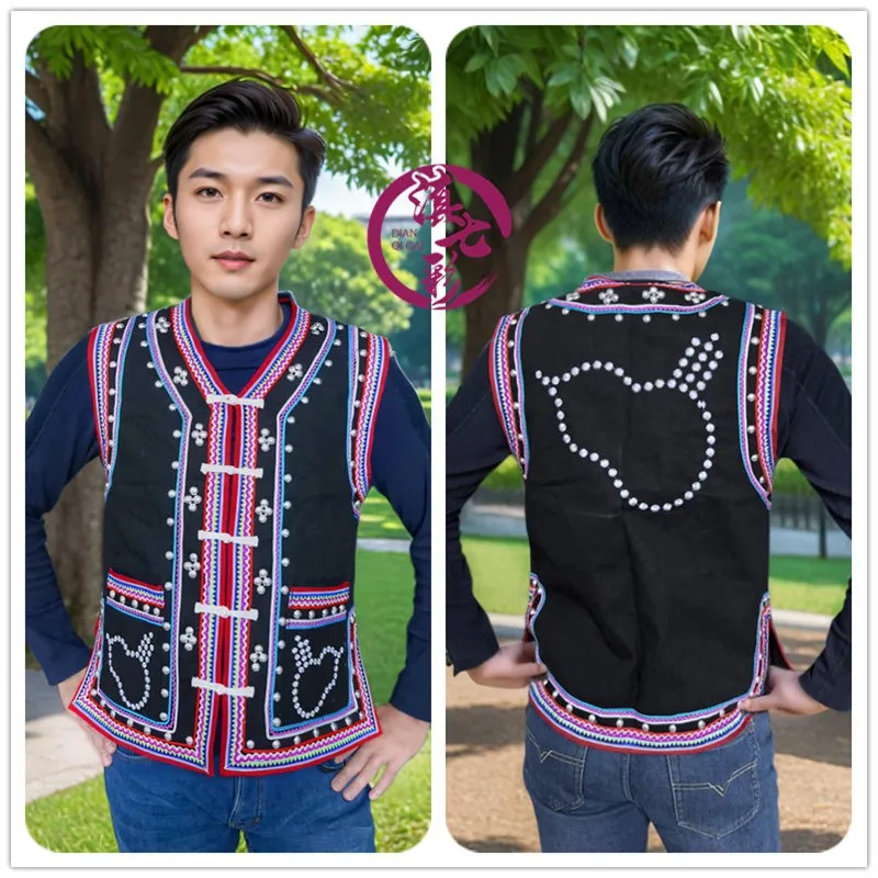 

Мужской жилет ручной работы из серебряной ткани с эффектом пузырьков, этнический пуловер, весенняя танцевальная одежда, стандартная длина, на одной пуговице, молодежный этнический стиль