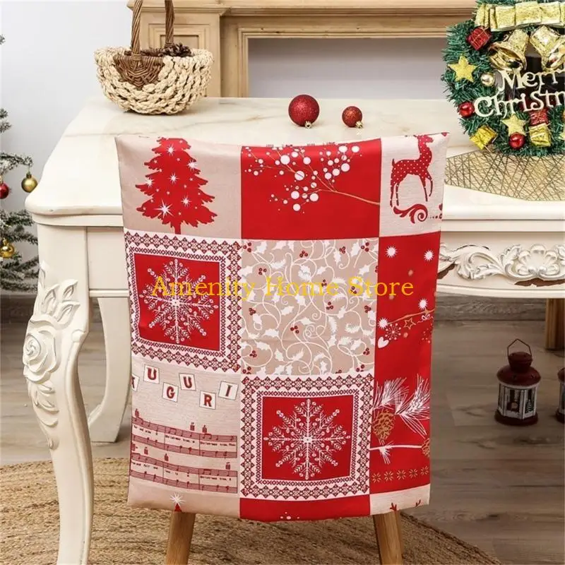 

F26C Christmas Decorations Chair Back Cover Colorful Chair Cover for Living Room Home