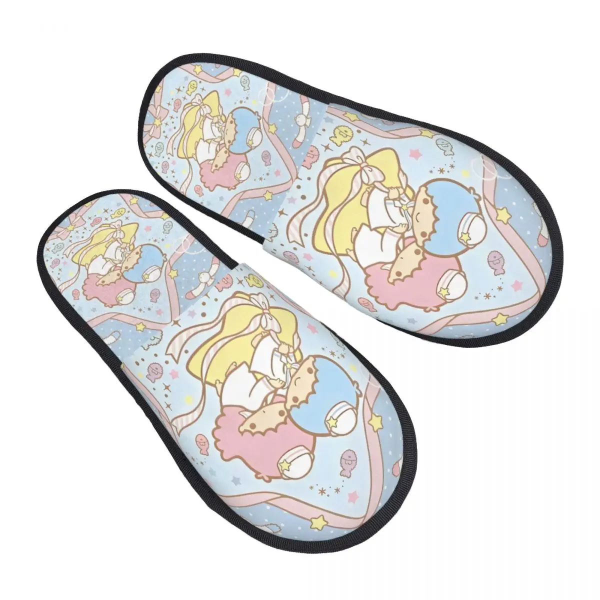 

Пользовательский мультик Sanrio Little Twin Stars тапочки из пены с эффектом памяти женские мягкие теплые домашние тапочки в стиле аниме Kiki Lala Kawaii